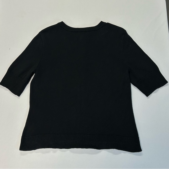 Lauren Ralph Lauren Knit Top Petite Size M Short Sleeve Zip Up 100% Cotton Black - Picture 3 of 11